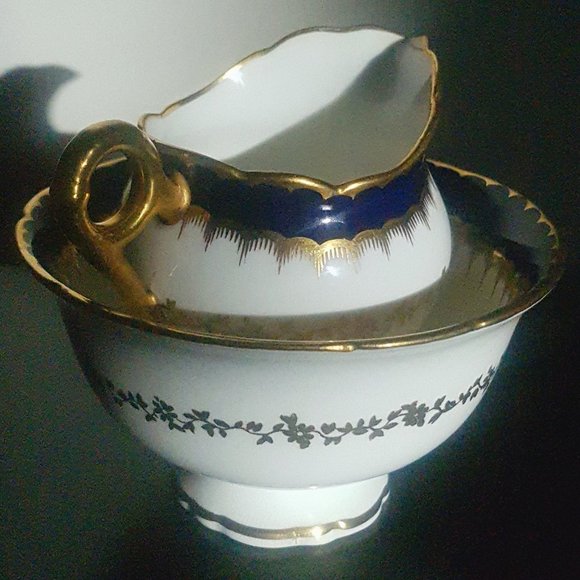 [COALPORT] Cobalt Spearpoint Small Bowl and Pitcher [6143 and 3691] (c. 1920-60) - Picture 3 of 12